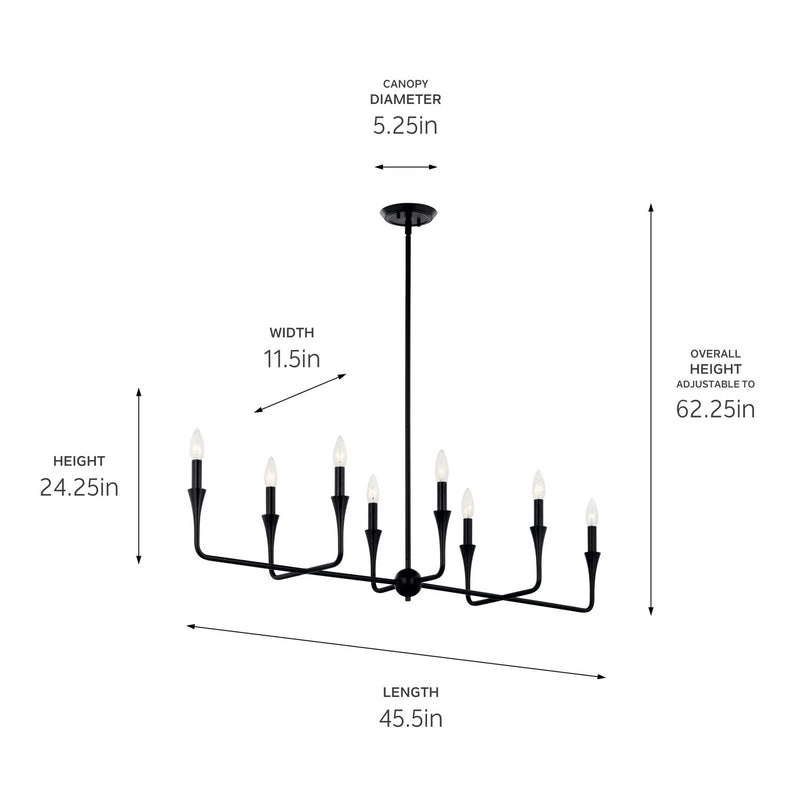 Kichler 52693BK Eight Light Linear Chandelier, Black (5)
