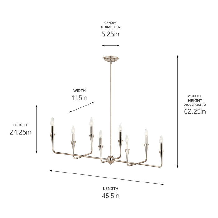 Kichler 52693PN Eight Light Linear Chandelier, Polished Nickel (5)