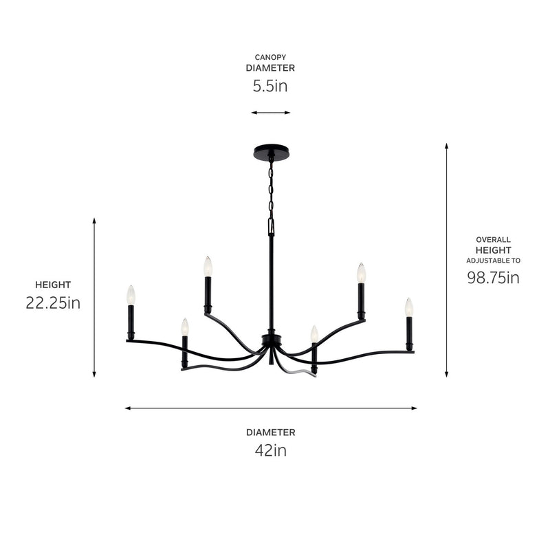Kichler 52696BK Six Light Chandelier, Black (6)