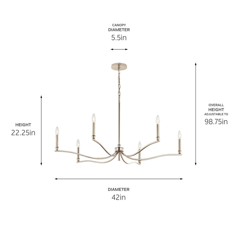 Kichler 52696PN Six Light Chandelier, Polished Nickel (6)