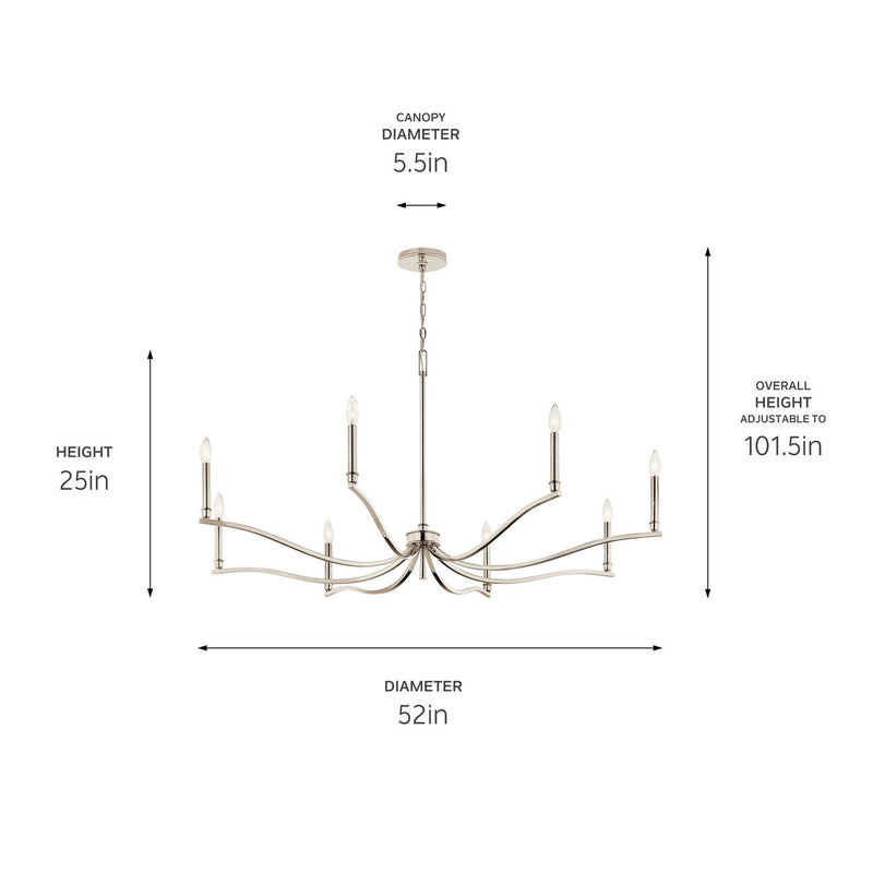 Kichler 52697PN Eight Light Chandelier, Polished Nickel (6)