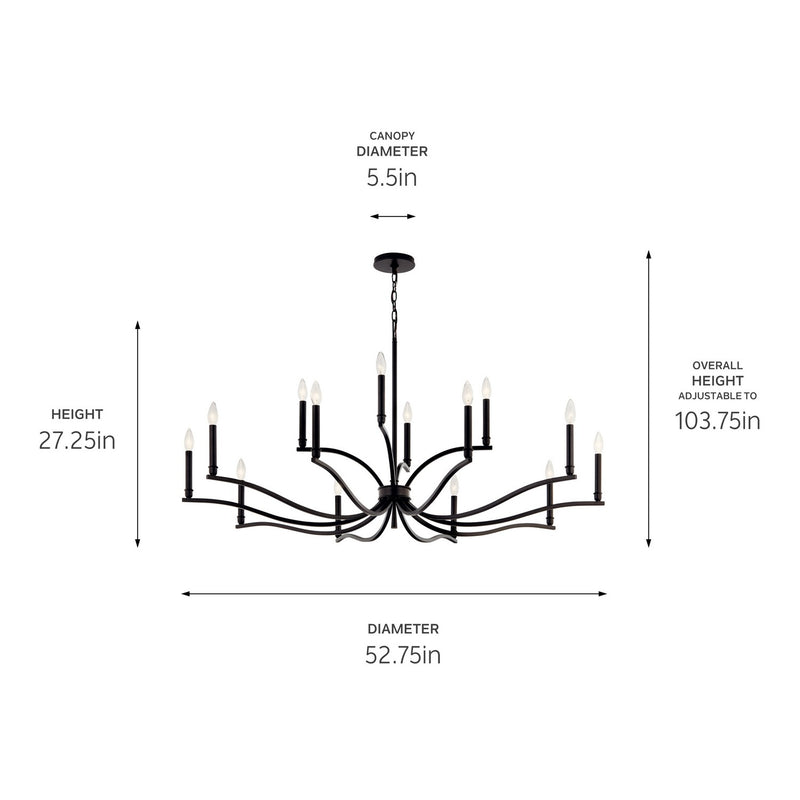 Kichler 52698BK 14 Light Chandelier, Black (6)