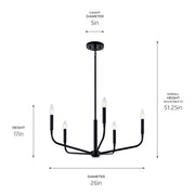 Kichler 52717BK Five Light Chandelier, Black (6)