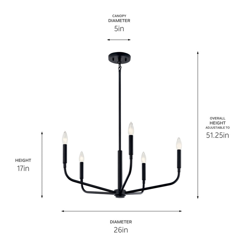 Kichler 52717BK Five Light Chandelier, Black (6)