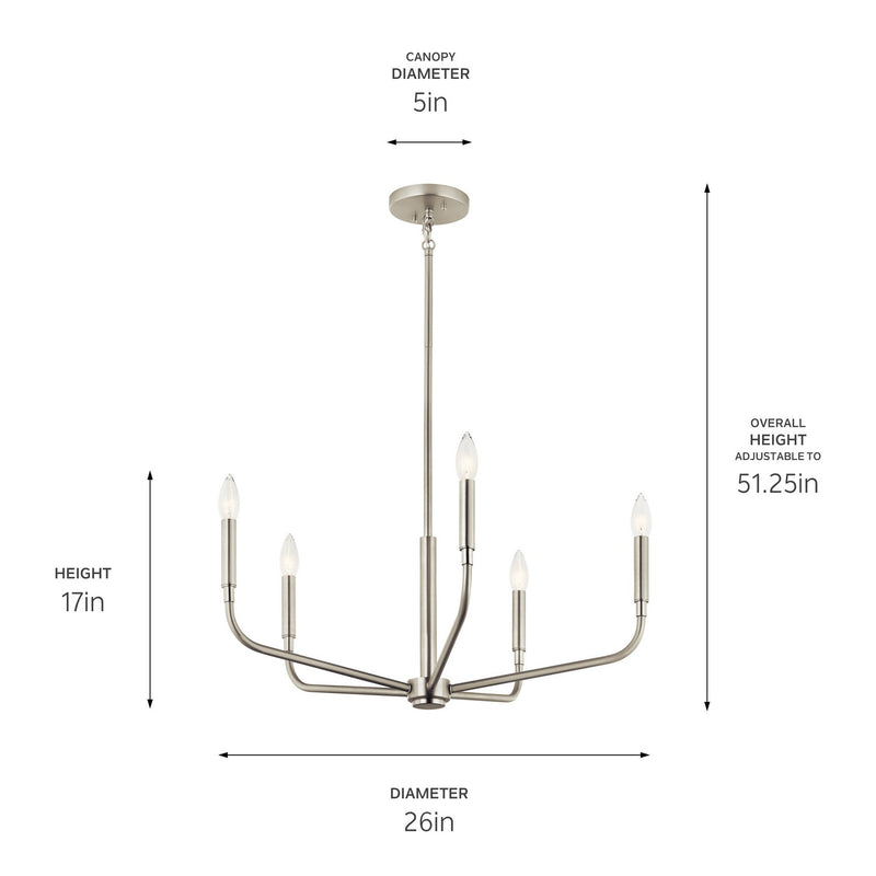 Kichler 52717NI Five Light Chandelier, Brushed Nickel (6)