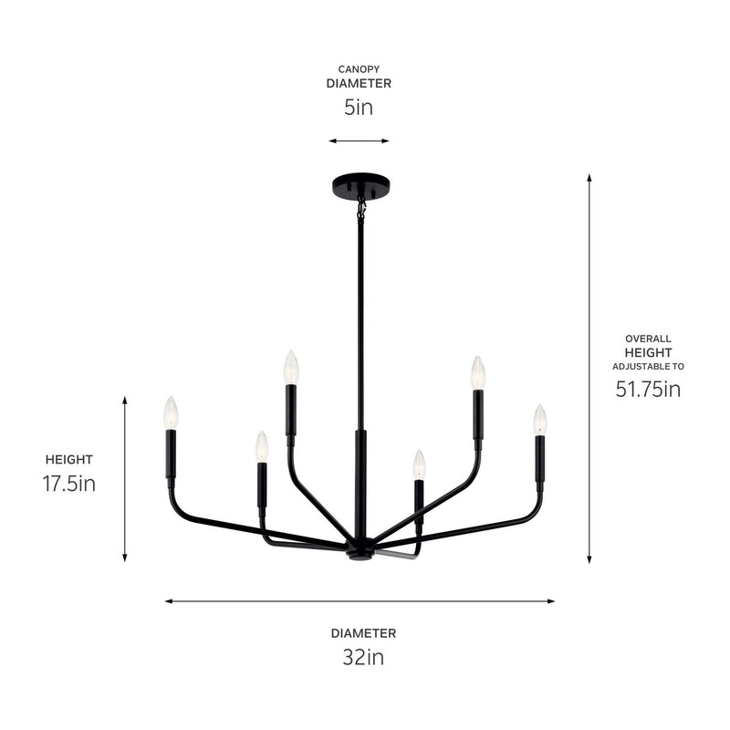 Kichler 52718BK Six Light Chandelier, Black (5)