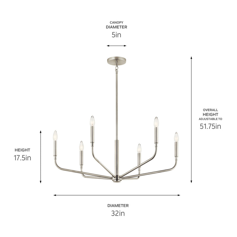 Kichler 52718NI Six Light Chandelier, Brushed Nickel (5)