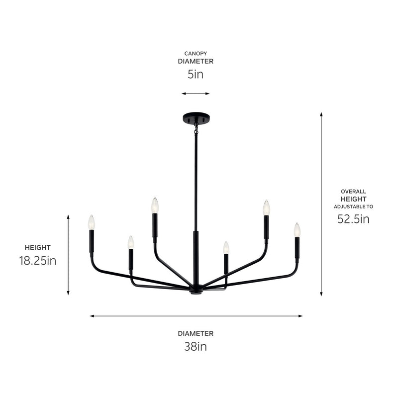 Kichler 52719BK Six Light Chandelier, Black (5)