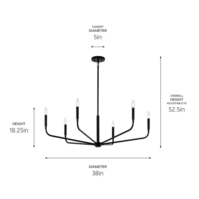 Kichler 52719BK Six Light Chandelier, Black (5)