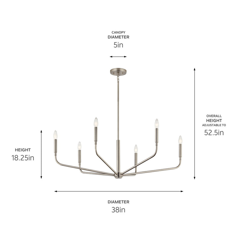 Kichler 52719NI Six Light Chandelier, Brushed Nickel (5)