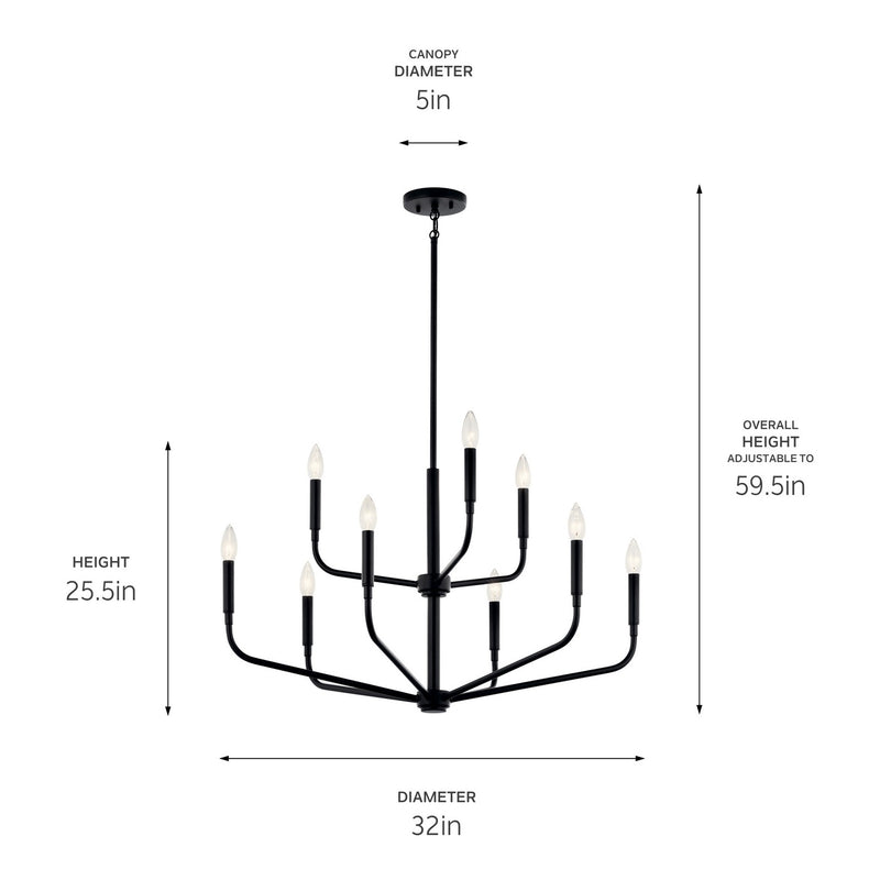 Kichler 52720BK Nine Light Chandelier, Black (5)