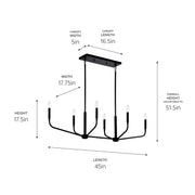 Kichler 52721BK Six Light Linear Chandelier, Black (6)