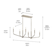 Kichler 52721NI Six Light Linear Chandelier, Brushed Nickel (6)