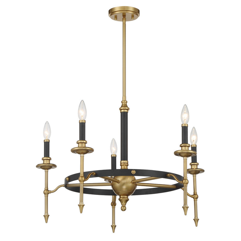 Savoy House 1-9511-5-143 Five Light Chandelier, Matte Black/Warm Brass (5)
