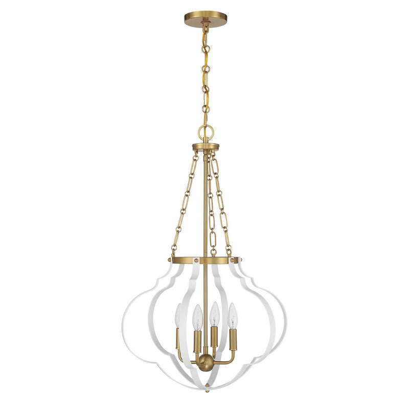 Savoy House 7-4866-4-142 Four Light Pendant, White/Warm Brass (2)