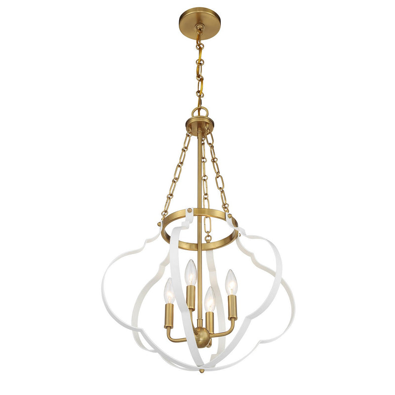 Savoy House 7-4866-4-142 Four Light Pendant, White/Warm Brass (4)