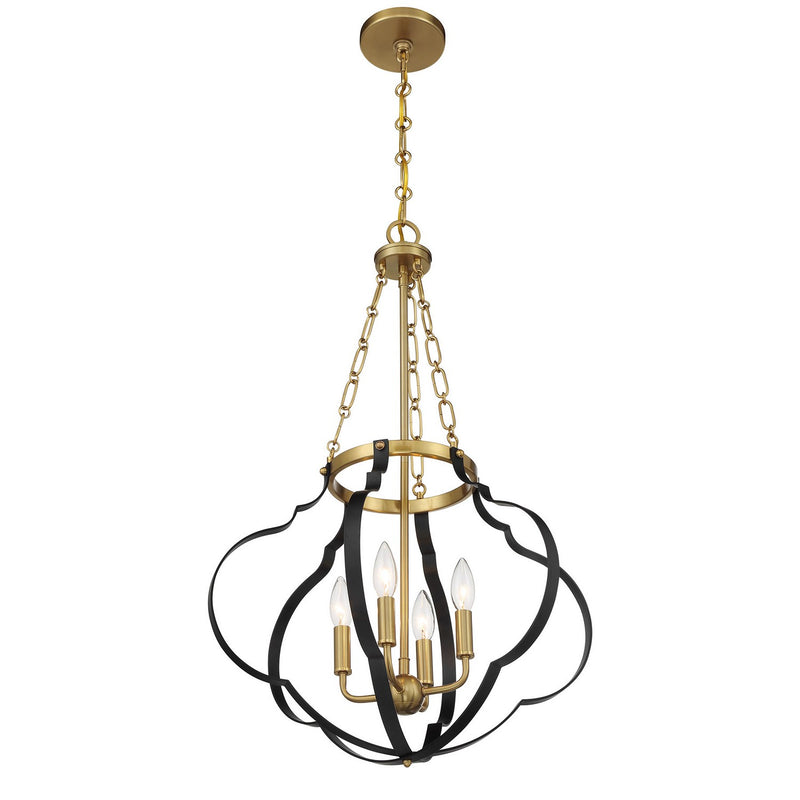 Savoy House 7-4866-4-143 Four Light Pendant, Matte Black/Warm Brass (4)