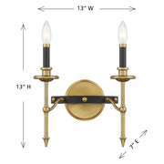Savoy House 9-9510-2-143 Two Light Wall Sconce, Matte Black/Warm Brass (6)