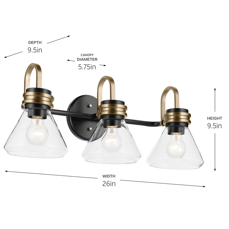 Kichler 55155BKCLR Three Light Bath, Black (4)