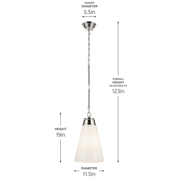 Kichler 52661PN One Light Pendant, Polished Nickel (4)