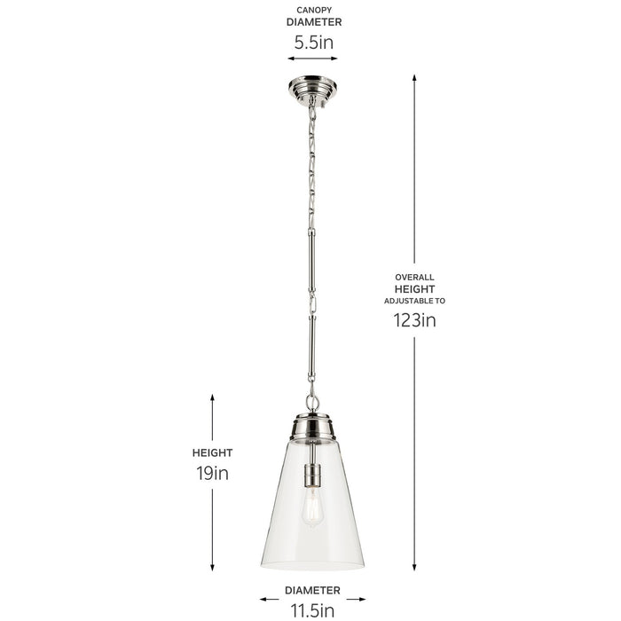Kichler 52661PNCLR One Light Pendant, Polished Nickel (6)