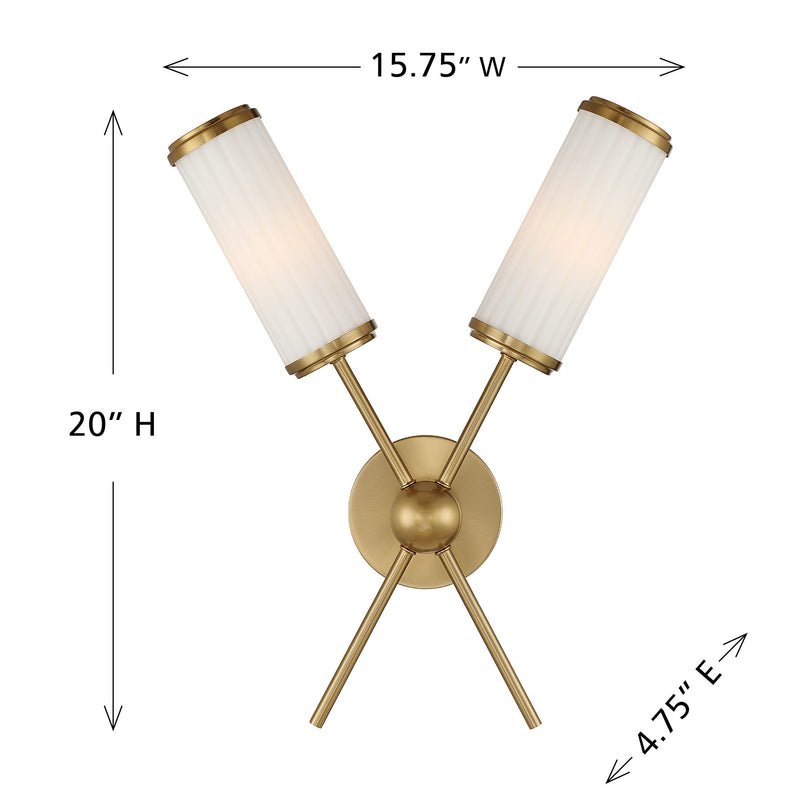 Savoy House 9-3199-2-322 Two Light Wall Sconce, Warm Brass (6)
