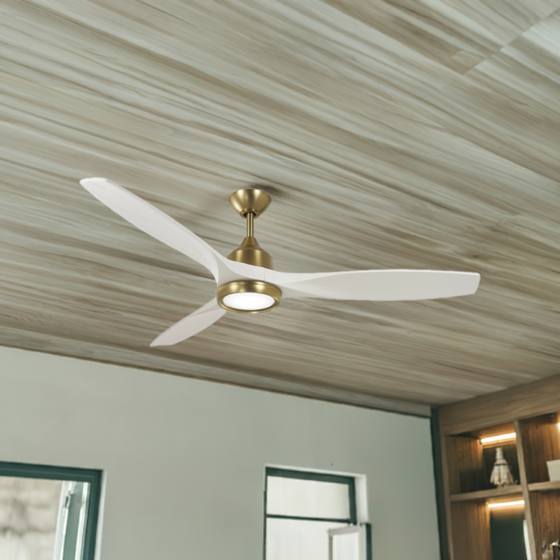 Minka-Aire F749L-SBR/WHF Skyhawk - 3-Blade LED 60" DC Ceiling Fan, Soft Brass w/ Flat White Blades Alternate Image.jpg