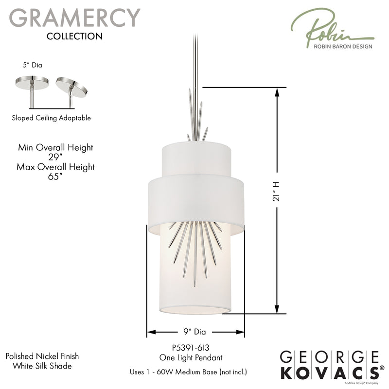 George Kovacs P5391-613 Gramercy One Light Mini Pendant, Polished Nickel Alternate Image.jpg