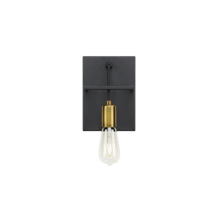 Tae 5.5 inch Wide 1-Light Black Industrial Metal Wall Sconce with Aged Brass Socket Cup and Black Cord Main Image.jpg