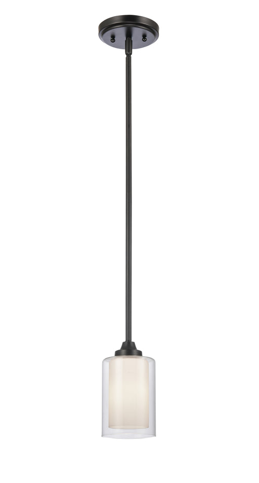 Fairbank Mini Pendant shown in the Matte Black finish with a White & Clear shade