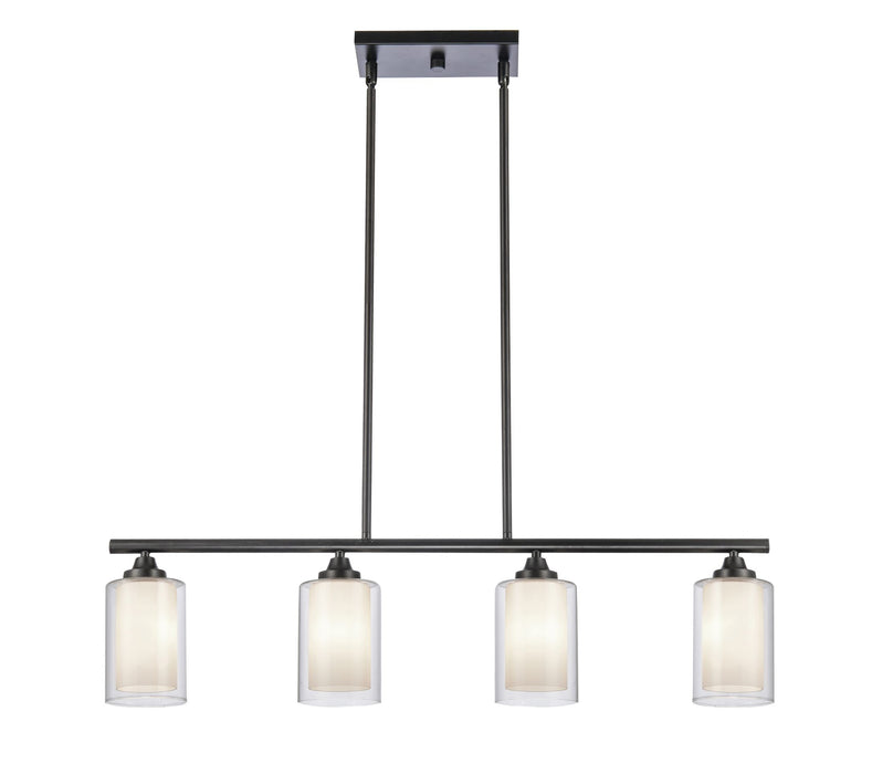 Fairbank Island Light shown in the Matte Black finish with a White & Clear shade
