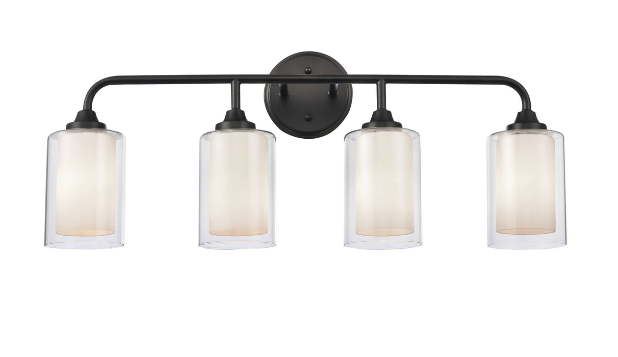 Fairbank Bath Vanity Light shown in the Matte Black finish with a White & Clear shade