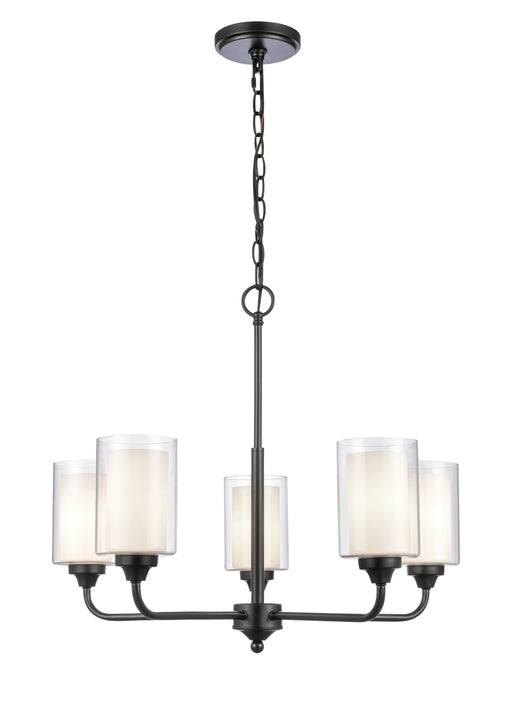 Fairbank Chandelier shown in the Matte Black finish with a White & Clear shade