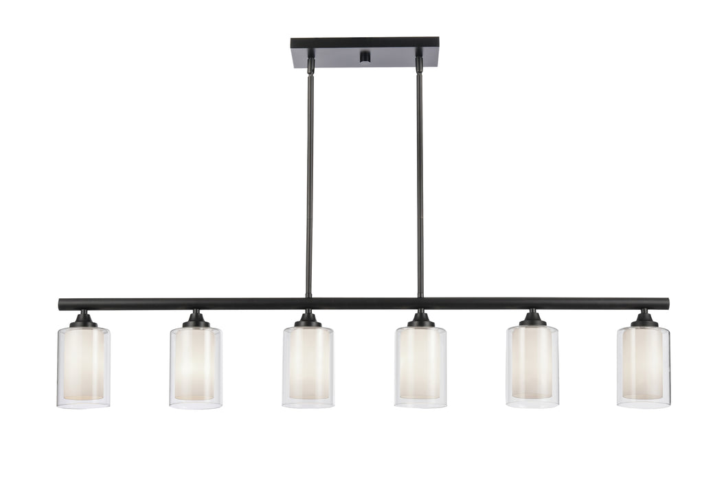 Fairbank Island Light shown in the Matte Black finish with a White & Clear shade